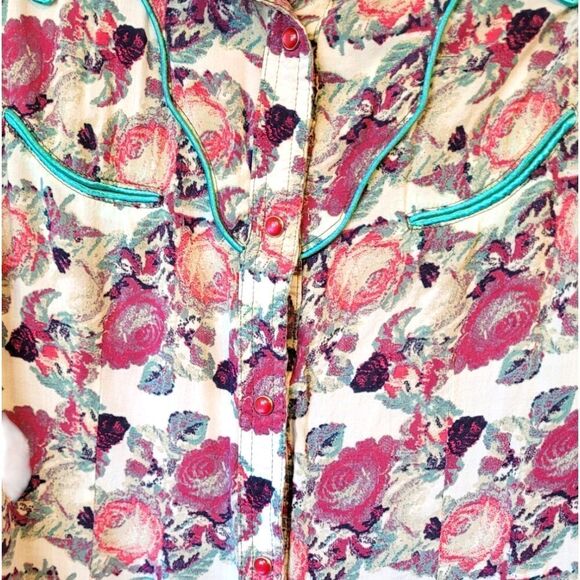 Wrangler Floral Western Rayon Button Down Shirt - Picture 7 of 8